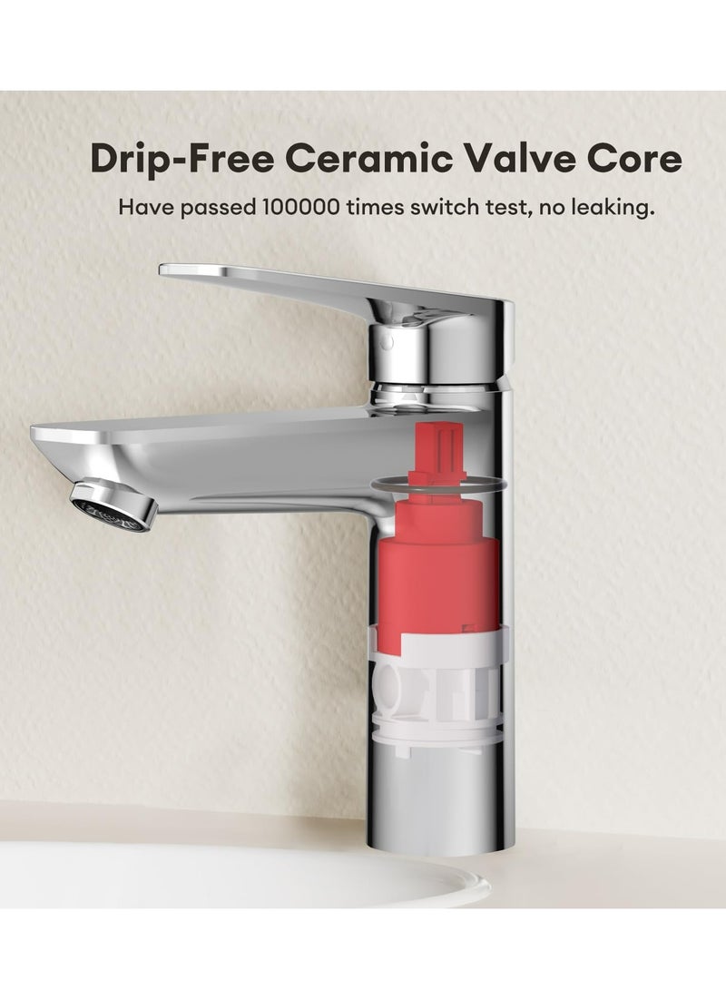 Jomoo Bathroom Mixer, Water-Saving Basin Tap Mixer, Single-Lever Cold & Hot Water Bathroom Faucet Lavatory Vanity Faucet Modern, Chrome - Image 4