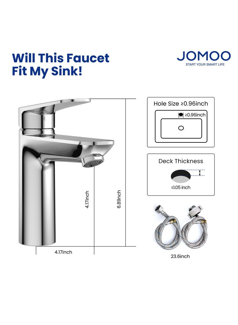 Jomoo Bathroom Mixer, Water-Saving Basin Tap Mixer, Single-Lever Cold & Hot Water Bathroom Faucet Lavatory Vanity Faucet Modern, Chrome - Image 5