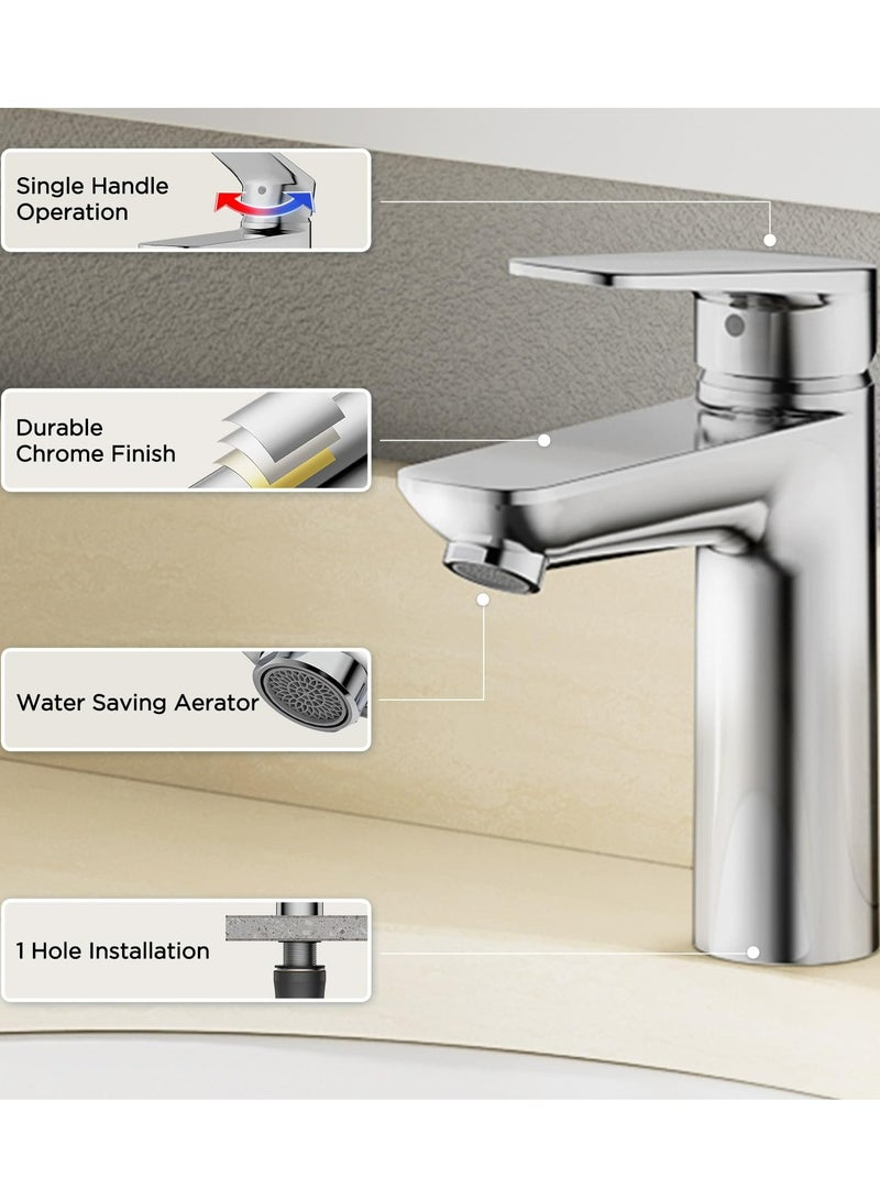 Jomoo Bathroom Mixer, Water-Saving Basin Tap Mixer, Single-Lever Cold & Hot Water Bathroom Faucet Lavatory Vanity Faucet Modern, Chrome - Image 3