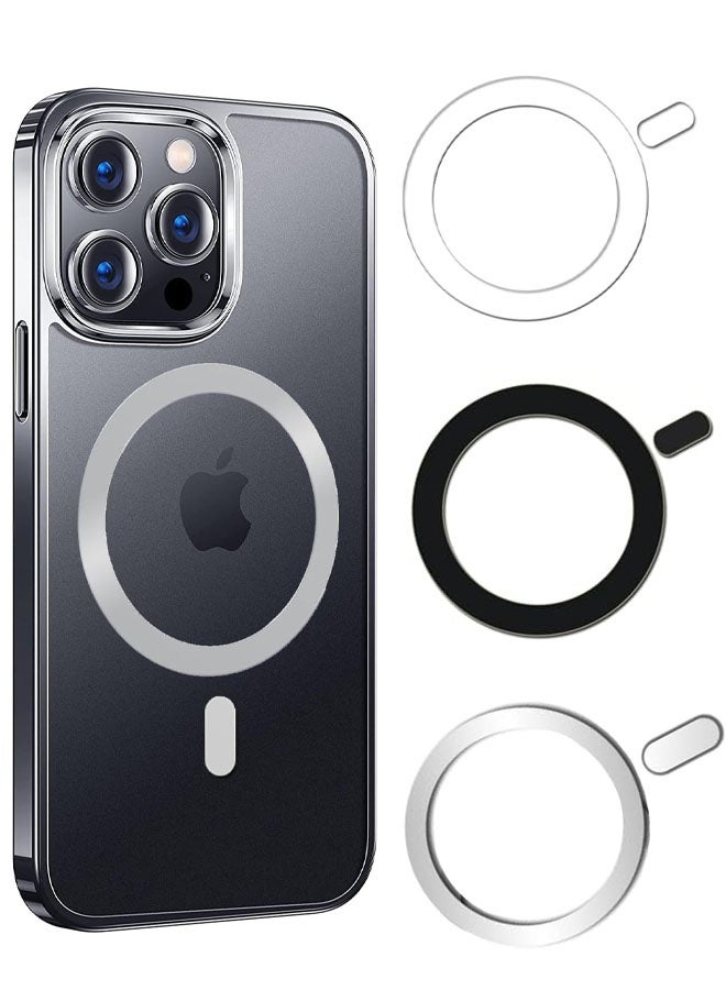 حلقة معدنية متوافقة مع ملصق MagSafe مصمم لهاتف iPhone 12 ~ 17، حلقات محول مغناطيسية دائرية لجراب الهاتف (أسود أبيض فضي) - Image 1