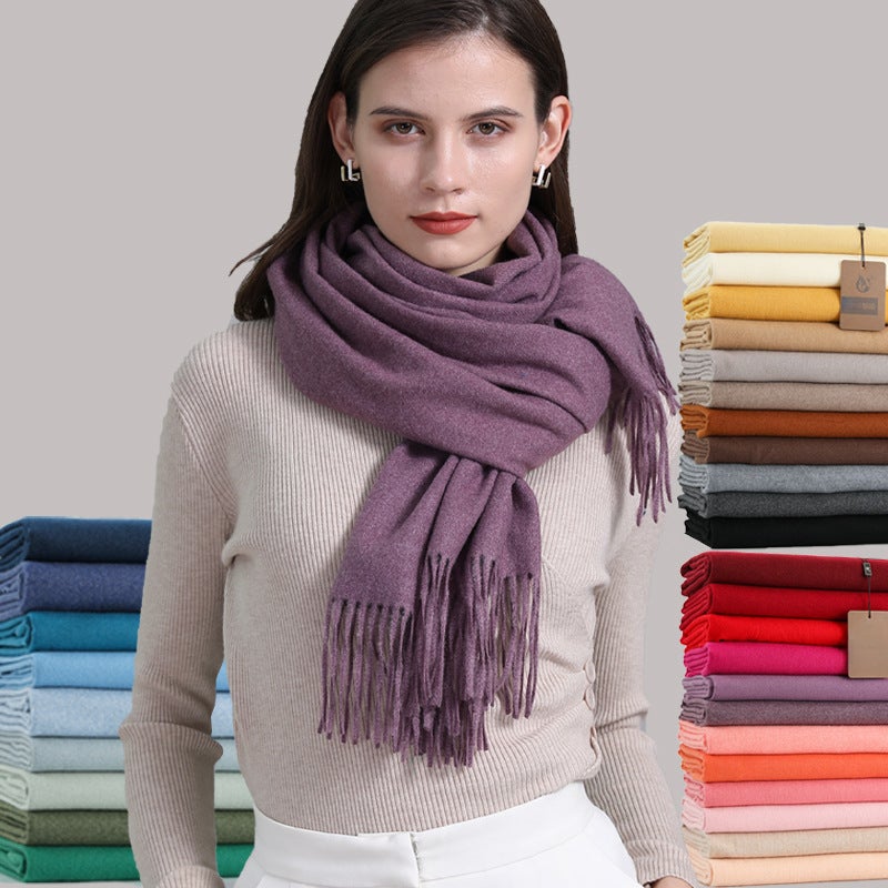 Scarf Imitation Cashmere 32 Colors Thickeneded Warm Pure Color Scarf Shawl for Women Winter Fashion Tassel Versatile Scarf for Men - Image 3