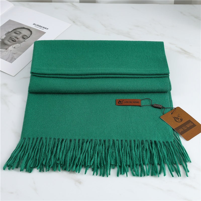 Scarf Imitation Cashmere 32 Colors Thickeneded Warm Pure Color Scarf Shawl for Women Winter Fashion Tassel Versatile Scarf for Men - Image 1