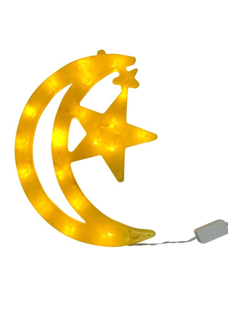 Salla Crescent Moon Star Yellow Glowing LED Light 30x22cm - Image 1