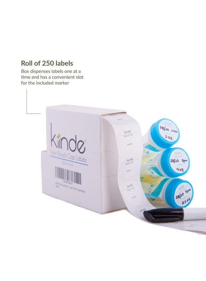 Kiinde Twist Cap Single-Use Write-On Labels For Breast Milk And Baby Food Storage Pouches (Pack Of 250) - Includes Label Dispenser With Marker And Marker Holder - Date/Volume  - Image 3