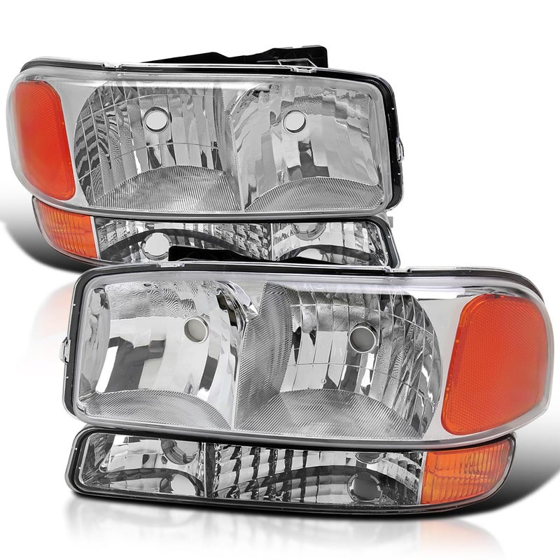 SPECD TUNING Chrome Headlights Bumper Lights Compatible with 19992006 GMC Sierra 1500 2500 3500 Left Right Pair Headlamp Assembly