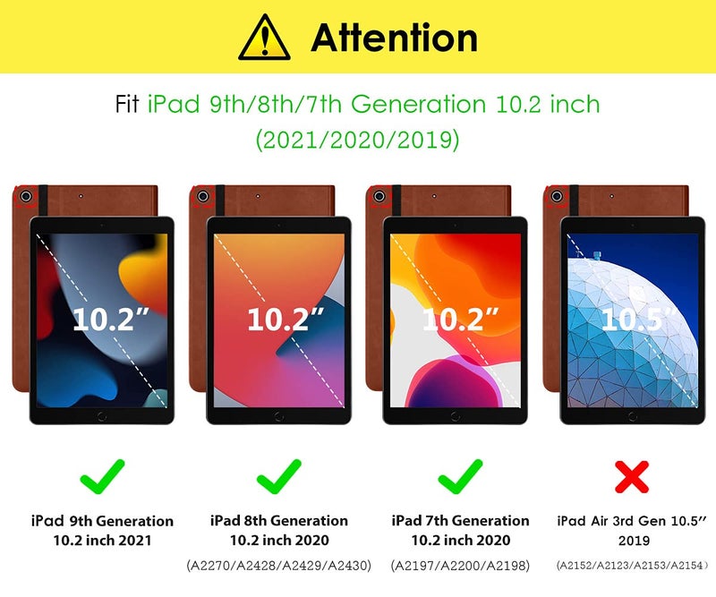 DTTO for iPad 9th/8th/7th Generation 10.2 Inch Case 2021/2020/2019, Premium Leather Business Folio Stand Cover with Apple Pencil Holder - Auto Wake/Sleep and Multiple Viewing Angles, Dark Brown - Image 2