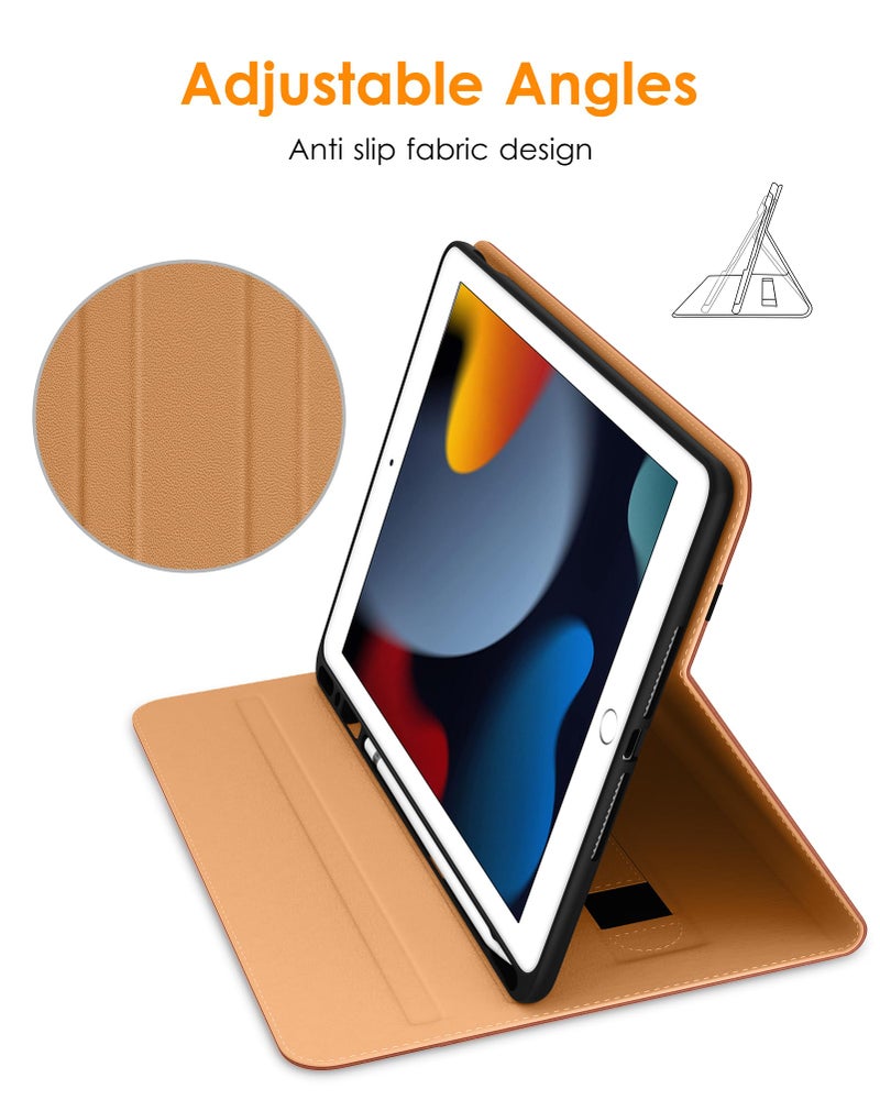 DTTO for iPad 9th/8th/7th Generation 10.2 Inch Case 2021/2020/2019, Premium Leather Business Folio Stand Cover with Apple Pencil Holder - Auto Wake/Sleep and Multiple Viewing Angles, Dark Brown - Image 3