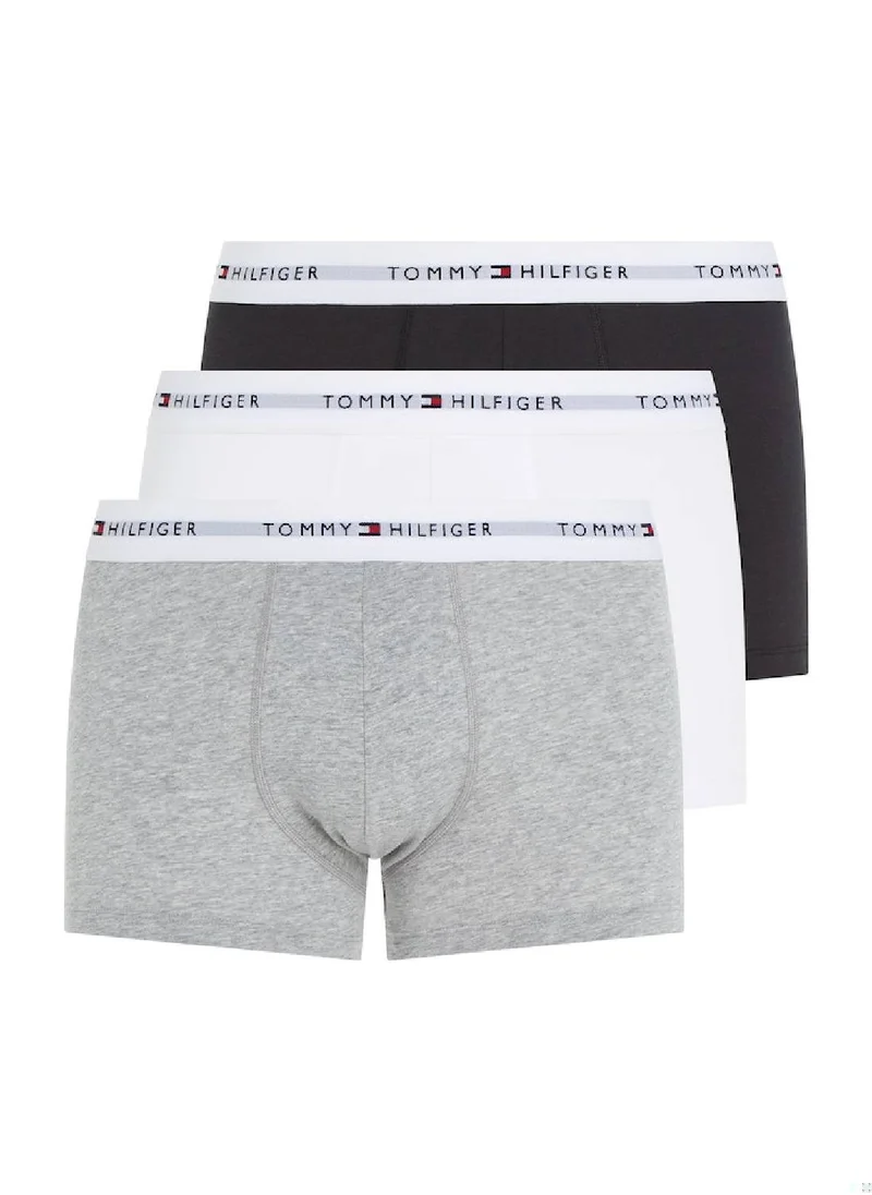 TOMMY HILFIGER Men's 3-Pack Signature Essential Logo Waistband Trunks Underwear Bottoms, Grey/ Black/ White