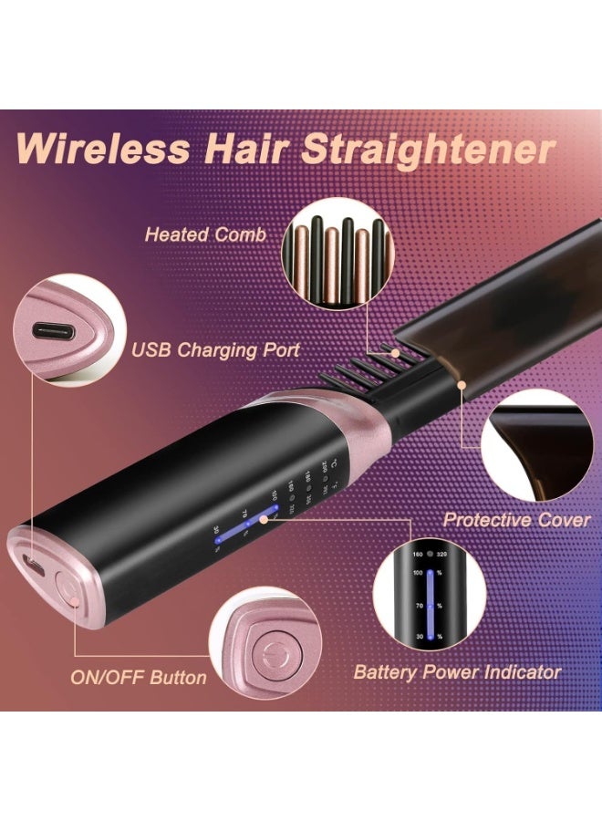 Bluejw Cordless Hair Straightener Brush, Rechargeable Portable Heated Comb Mini Straightening Brush for Women and Mens Beard Home Travel Lightweight Carry-Along Hot Comb - Image 3