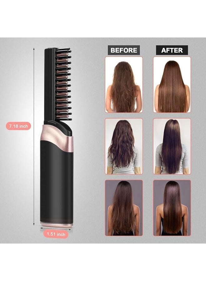 Bluejw Cordless Hair Straightener Brush, Rechargeable Portable Heated Comb Mini Straightening Brush for Women and Mens Beard Home Travel Lightweight Carry-Along Hot Comb - Image 2