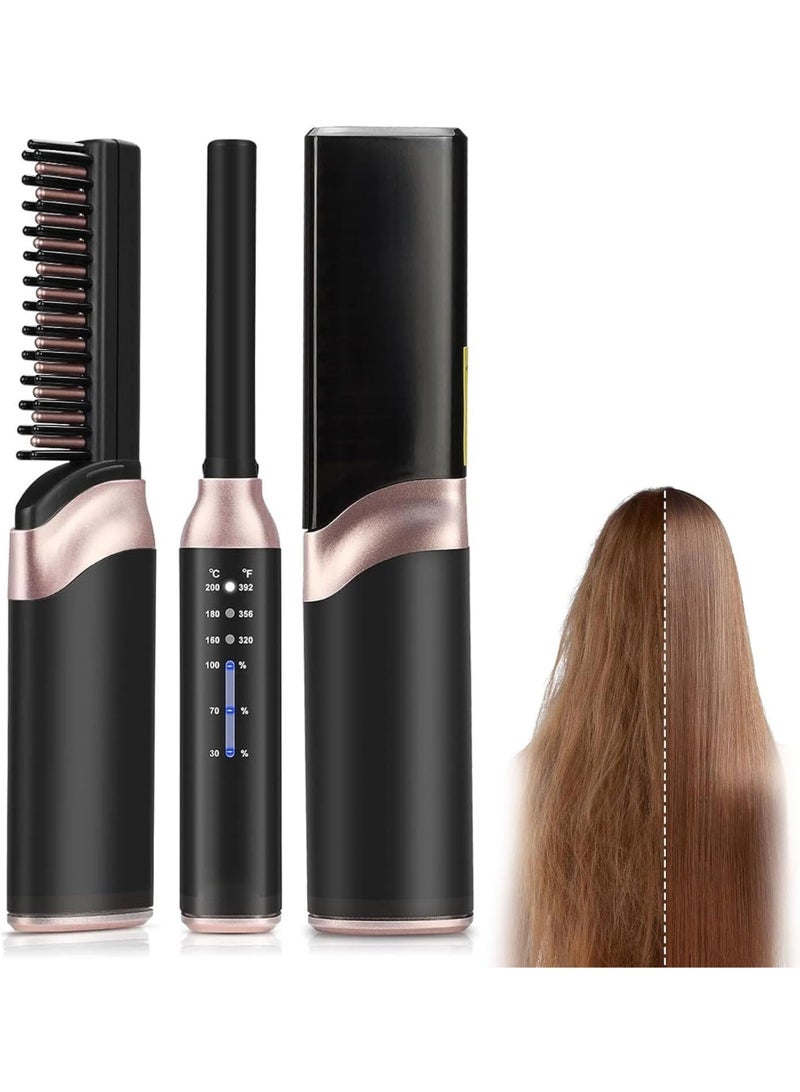 Bluejw Cordless Hair Straightener Brush, Rechargeable Portable Heated Comb Mini Straightening Brush for Women and Mens Beard Home Travel Lightweight Carry-Along Hot Comb - Image 1