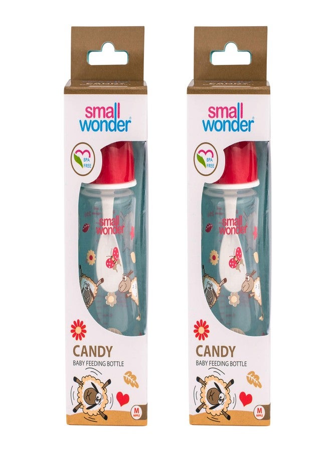 Small Wonder Baby Feeding Bottle Slim Neck Candy 250 ml Pack of 2, Animal & Birds Print, with Anti Colic Nipple with Feeding Spoon, New Born/Infants/Toddler Upto 3 Years, BPA Free, Red Colour - Image 3