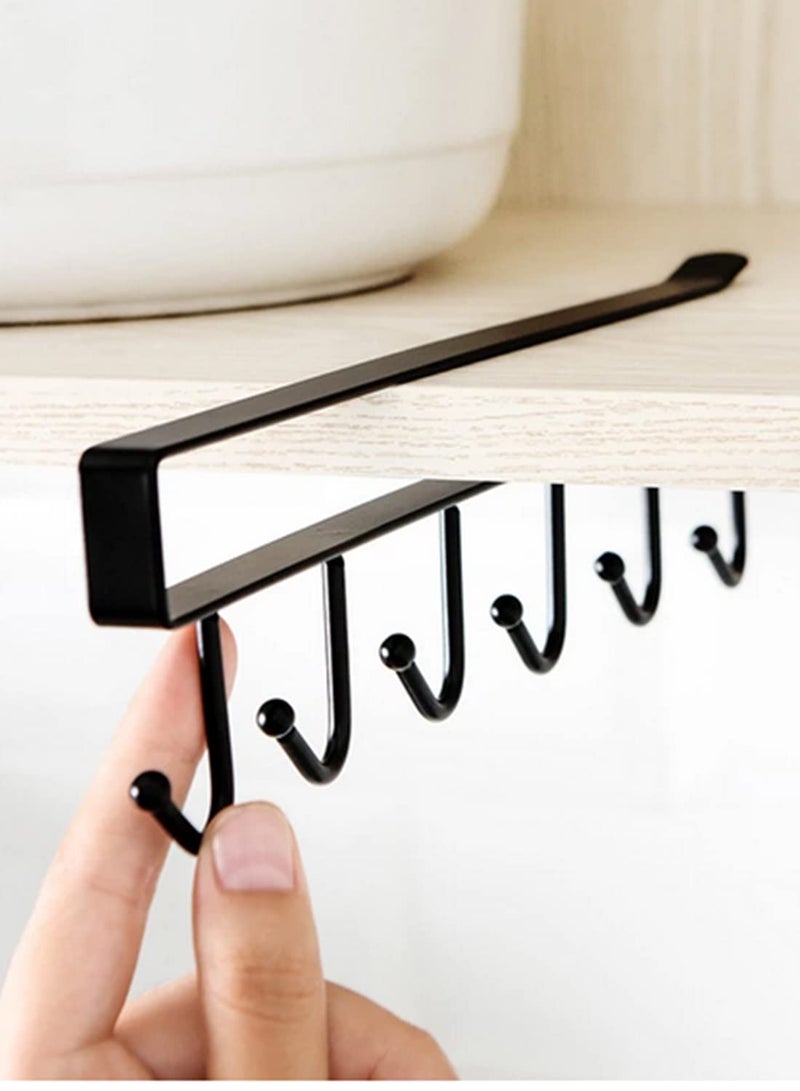 Generic 2Pcs 6 Hooks Cup Holder Under Shelf Storage Rack Organizer Iron Multifunction Kitchenware Storage for Cabinet Pantry Wardrobe Cupboard Expand Space Drying Mugs  - Image 2