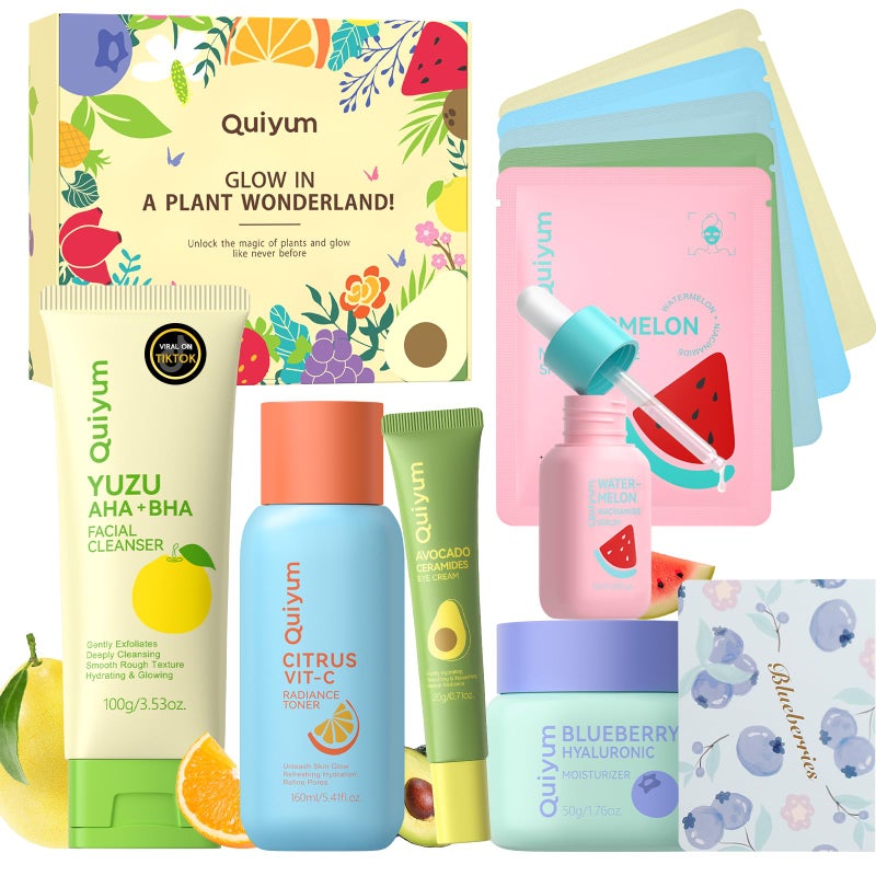 QUIYUM Fruit Skin Care Sets Routine Skincare with Facial Mask Beauty Skincare for Women Facial Care Hydration Moisturizing Oil Control Glow Up Teen Girl Gifts Trendy Stuff SpaLike at Home - Image 2