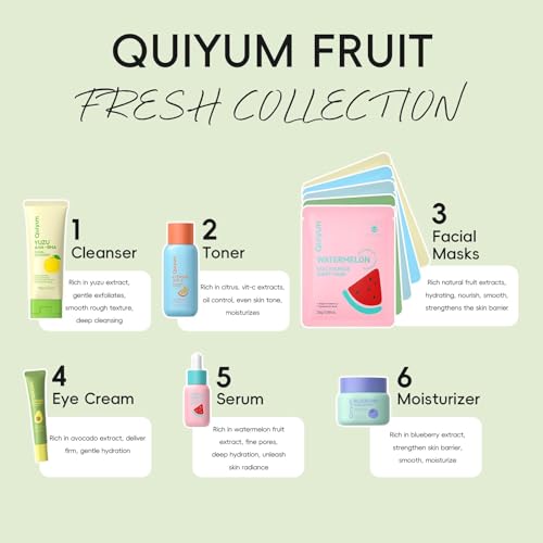 QUIYUM Fruit Skin Care Sets Routine Skincare with Facial Mask Beauty Skincare for Women Facial Care Hydration Moisturizing Oil Control Glow Up Teen Girl Gifts Trendy Stuff SpaLike at Home - Image 3