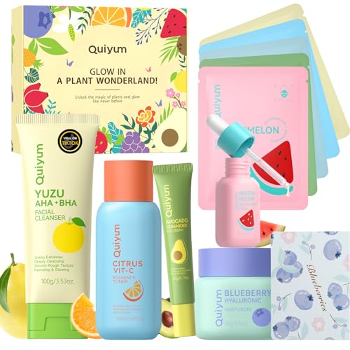 QUIYUM Fruit Skin Care Sets Routine Skincare with Facial Mask Beauty Skincare for Women Facial Care Hydration Moisturizing Oil Control Glow Up Teen Girl Gifts Trendy Stuff SpaLike at Home - Image 1