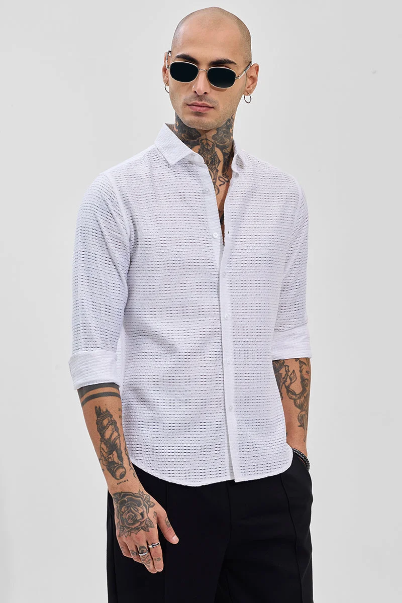 SNITCH White Textured Slim Fit Shirt