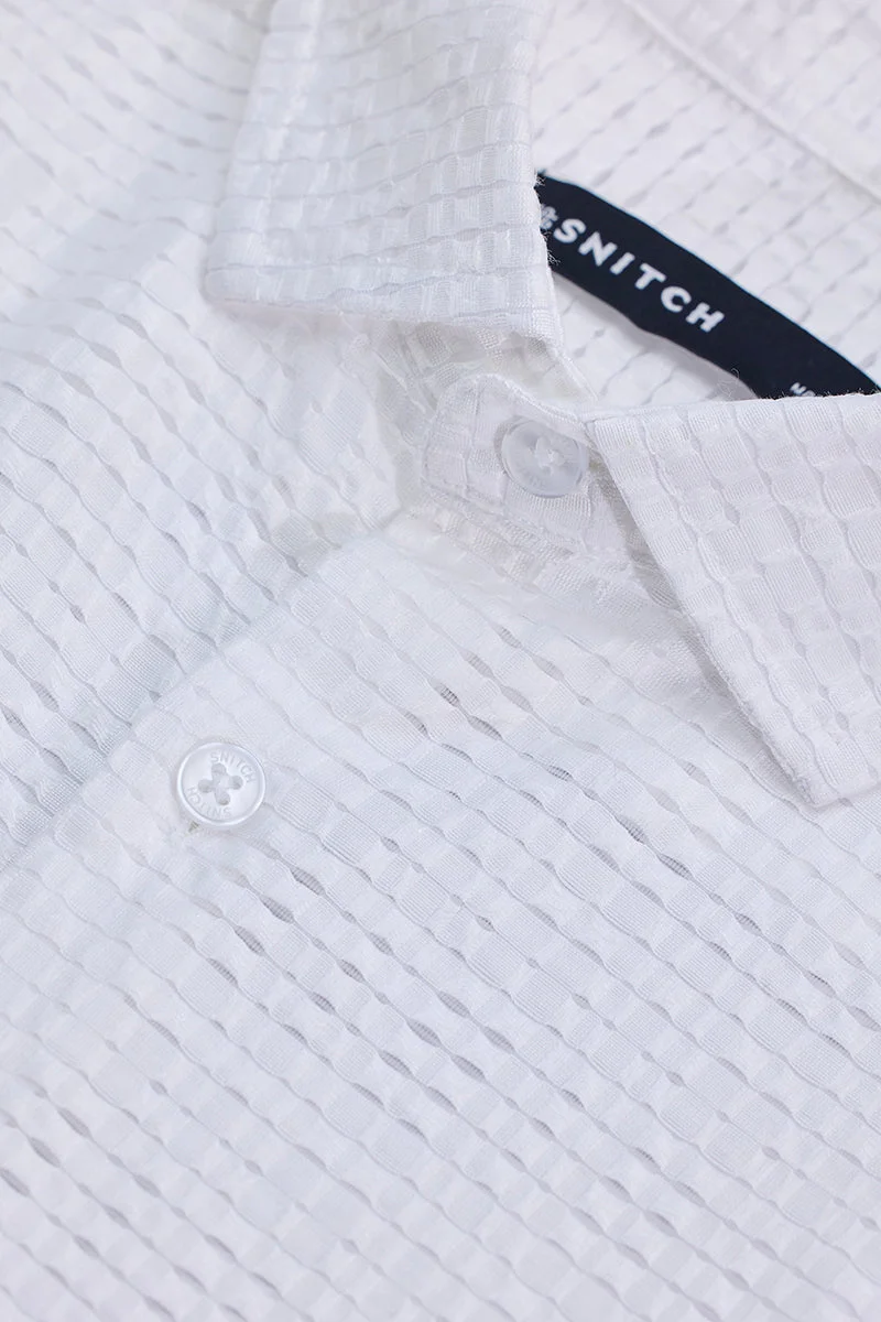 SNITCH White Textured Slim Fit Shirt