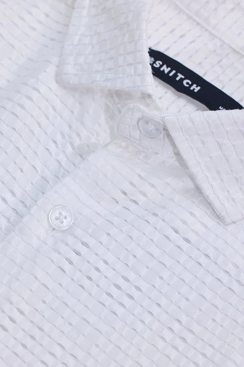 SNITCH White Textured Slim Fit Shirt