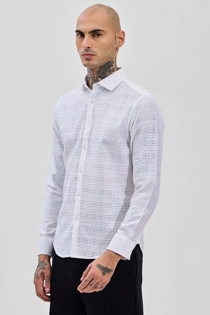SNITCH White Textured Slim Fit Shirt