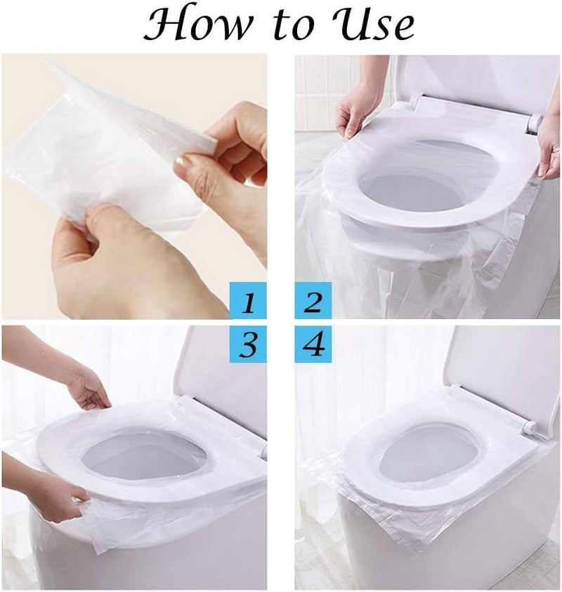 TERXA Use & Throw Plastic Toilet Seat Cover | No Direct Contact With Unhygienic Seat | Protects From Germs | Waterproof Travel Accessories For Public Restrooms/Camping (Pack of 50 PCs) - Image 2