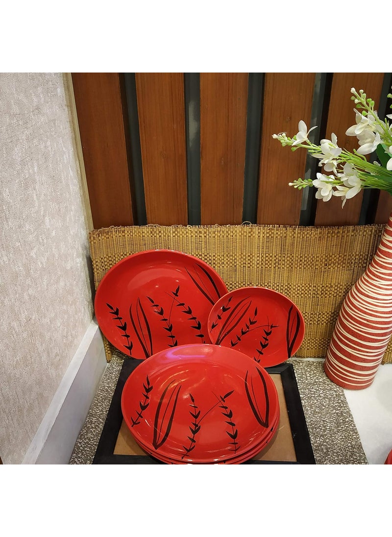 Caffeine Caffeine Ceramic Handmade Red Bamboo Combo Dinner Set (12 pcs.)  - Image 2