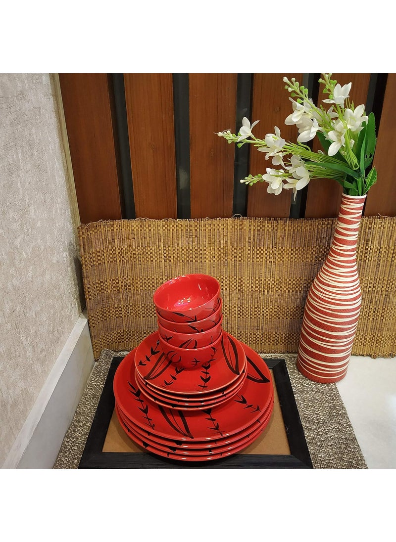 Caffeine Caffeine Ceramic Handmade Red Bamboo Combo Dinner Set (12 pcs.)  - Image 3