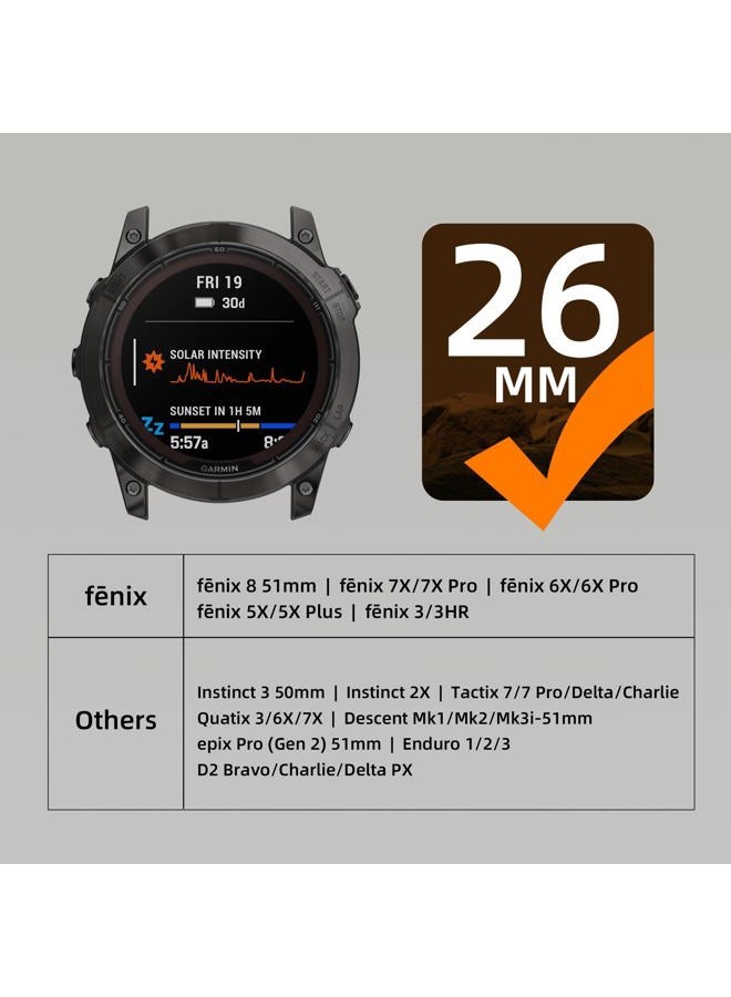 Bandletic حزام متوافق مع Garmin Fenix 6X Pro - حزام متين سريع التركيب بعرض 26 مم مع مشبك مغناطيسي Fidlock V - Image 2
