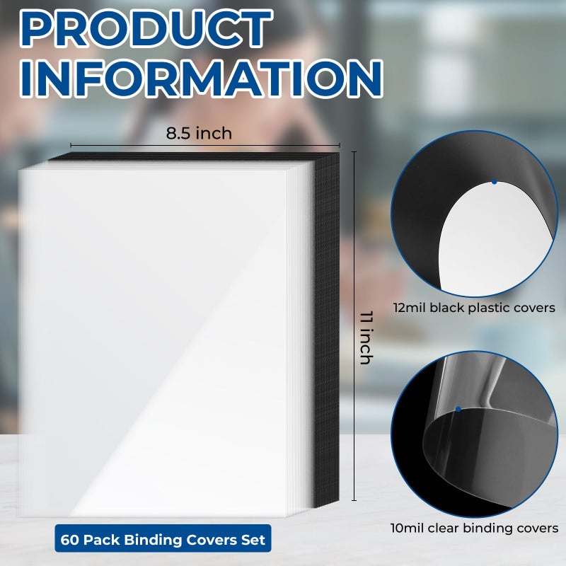 VOKOY 60 Pack 8.5x11 Inches Binding Covers and Backs Set, Letter Size Quality Un-Punched Report Covers, 30 Pcs 10mil Clear Binding Covers 30 Pcs 12mil Black Plastic Covers for Home Office School - Image 2
