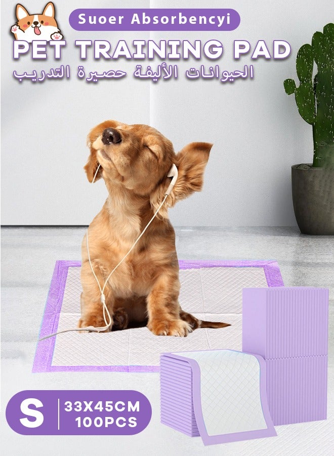 وسادات تدريب الحيوانات الأليفة مقاس S، 100 قطعة، مناسبة للجراء والقطط والأرانب والحيوانات الأليفة. تتميز بقدرة امتصاص عالية، ومقاومة للتسرب، وسريعة الجفاف، ومنصات بول الحيوانات الأليفة للاستخدام مرة - Image 1