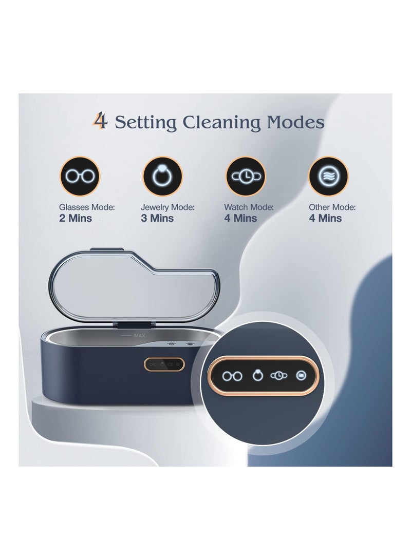SOLARAE Jewelry Ultrasonic Cleaner,Professional Cleaning Machine for All Jewelry SUS 304 Tank, 45kHz Portable Household Cleaner for Eyeglasses, Watches, Rings, Necklaces, Dentures  450ml, Navy Blue - Image 4