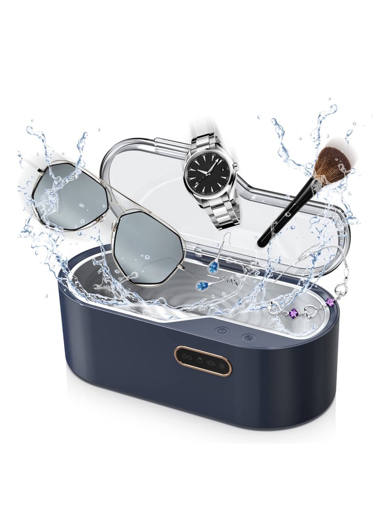 SOLARAE Jewelry Ultrasonic Cleaner,Professional Cleaning Machine for All Jewelry SUS 304 Tank, 45kHz Portable Household Cleaner for Eyeglasses, Watches, Rings, Necklaces, Dentures  450ml, Navy Blue - Image 1