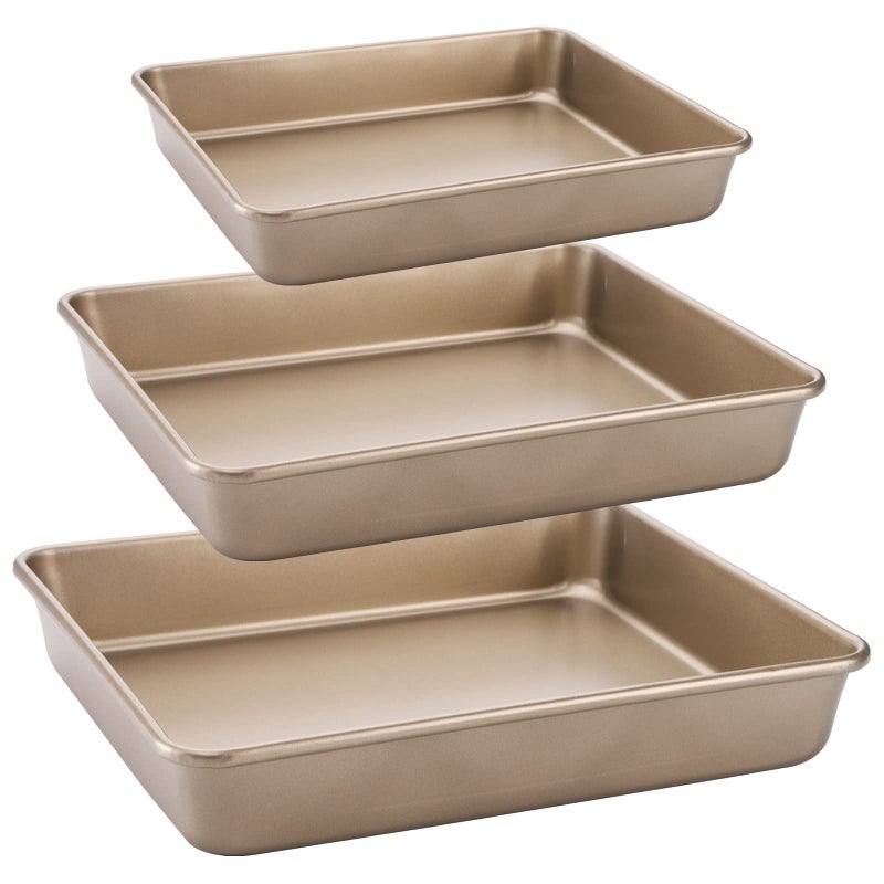 Dicunoy Dicunoy Set of 3 Deep Baking Pans Set Nonstick Rectangle Cake Baking Sheet for Oven Bakeware Bread Pans Heavy Duty Carbon Steel Bread Tray Bake Mold Turkey Roasting Pan 81012 inch 
