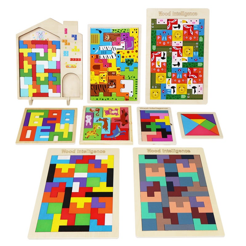 Factory Wooden Early Education Boys And Girls Accumulates Tetris Jigsaw Puzzle 3456-Year-Old Children'S Educational Toys - Image 1