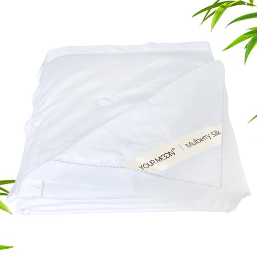 YOUR MOON Luxurious Summer/Spring Lightweight Mulberry Silk Comforter Queen Size,100% Natural Long Strand Silk Fill Duvet, Luxury Bedding, Cooling Rayon Derived from Bamboo Shell (White) - Image 1