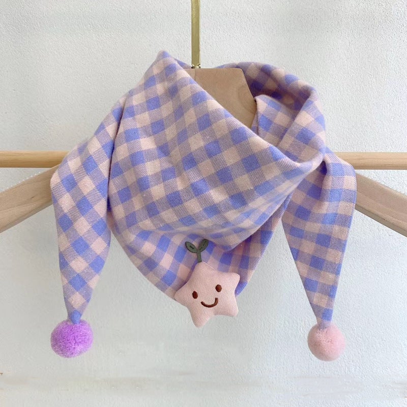 Korean Style Cotton Linen Kids Bandana Scarf 2021 Cartoon Purple star 