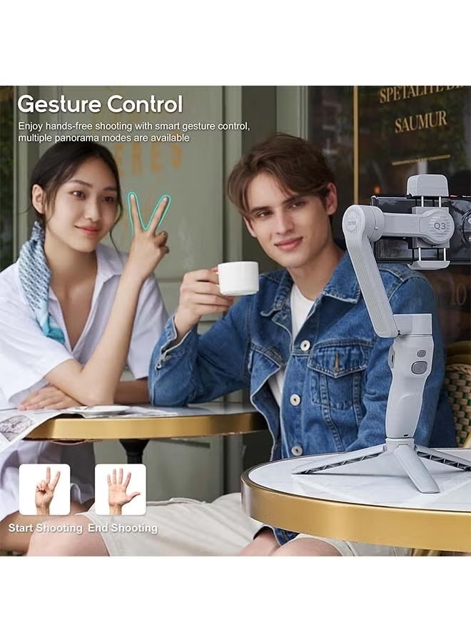 زيون مجموعة Zhiyun Smooth Q3، انحراف هاتف ثلاثي المحاور مع ضوء ملء وحقيبة انحراف، محمول وقابل للطي، التحكم بالإيماءات، تسجيل الفيديو، مثبت انحراف للتتبع التلقائي للهواتف الذكية لهواتف iPhone وAndroid - Image 4