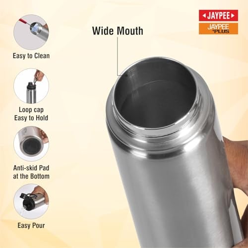 Jaypee Plus Hylux ISI Certified Vaccum Insulated Thermosteel 550 ml Water Bottle 24 Hours Hot and Cold Double Walled Anti Skid Rustproof Leakproof Bottle for Office, School, Gym, Trekking,SS Finish - Image 5