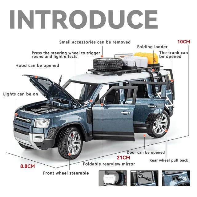 Magicwand Die-Cast Zinc Alloy 1:24 Scale Defender Camping【Large 】 with 6 Openable Doors,Lights & Music【Panther Black】【Pack of 1】 - Image 2