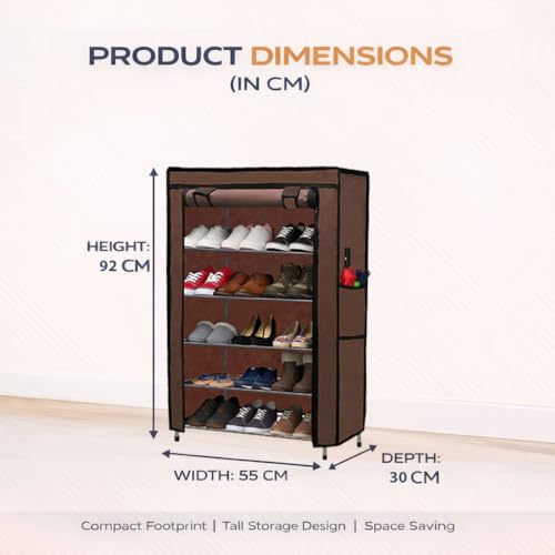 SANAMSTORE® Multipurpose Rustproof Shoe Rack Metal, Plastic Shoe Rack, Foldable Wide Storage Rack for Shoes. Toys, Easy to Move & Assemble (Rustproof)(5 Shelves)(Brown), Cm - Image 3