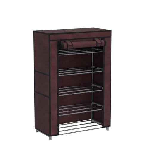 SANAMSTORE® Multipurpose Rustproof Shoe Rack Metal, Plastic Shoe Rack, Foldable Wide Storage Rack for Shoes. Toys, Easy to Move & Assemble (Rustproof)(5 Shelves)(Brown), Cm - Image 4