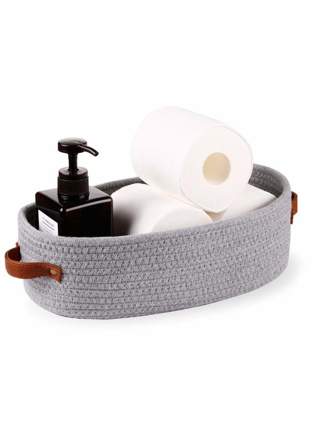 Oradrem Cotton Rope Small Woven Basket,Toilet Paper Basket,Room Storage Basket with Handles for Bathroom, 13"x5.9"x4" Gary - Image 2