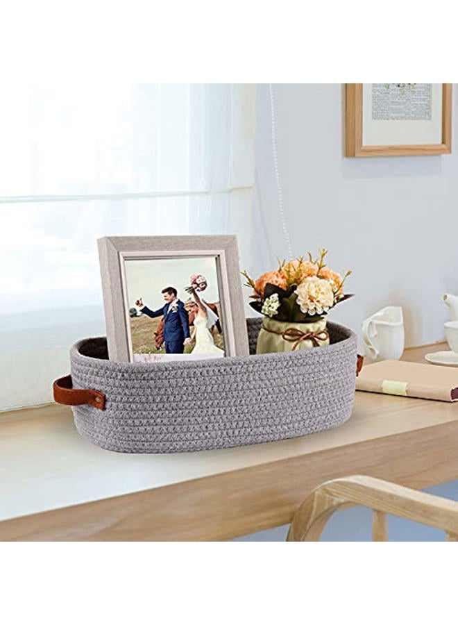 Oradrem Cotton Rope Small Woven Basket,Toilet Paper Basket,Room Storage Basket with Handles for Bathroom, 13"x5.9"x4" Gary - Image 5