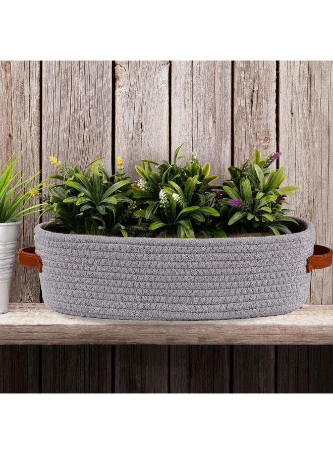 Oradrem Cotton Rope Small Woven Basket,Toilet Paper Basket,Room Storage Basket with Handles for Bathroom, 13"x5.9"x4" Gary - Image 4