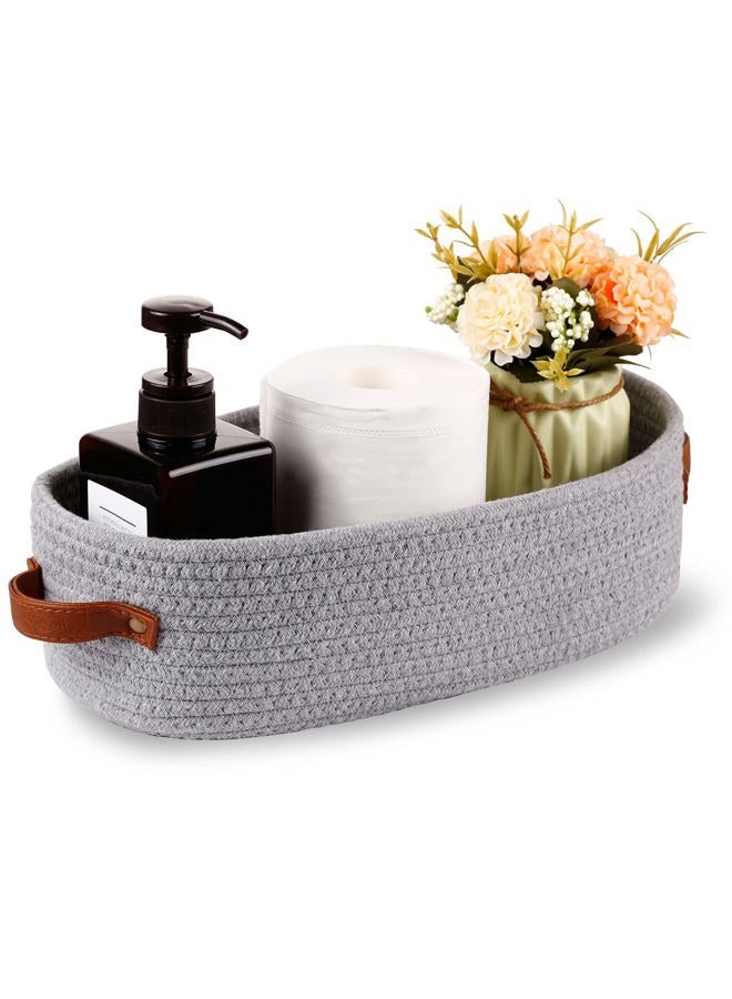 Oradrem Cotton Rope Small Woven Basket,Toilet Paper Basket,Room Storage Basket with Handles for Bathroom, 13"x5.9"x4" Gary - Image 1