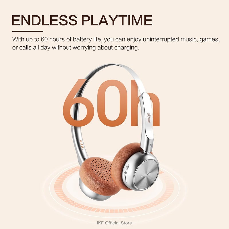 iKF R1 Wireless Bluetooth Headphones, Retro Classic Lightweight Headset, Builti-in Mic, 60H Playback, Dual Device Connectivity, Low Latency, App Customization,Throwback 80s 90s,OOTD, Brown - Image 5