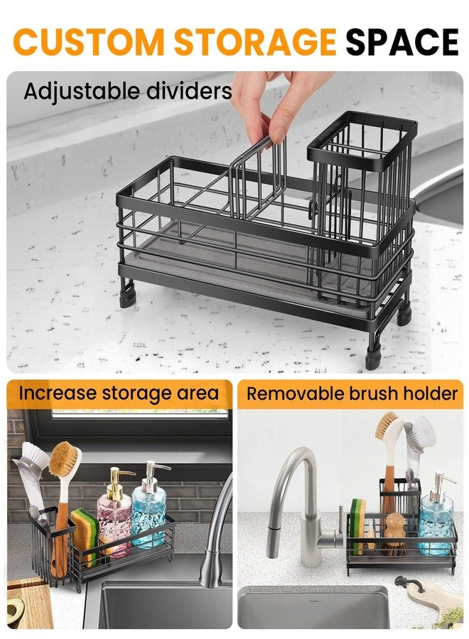 ARTLEO Kitchen Sink Caddy with Water Absorbent Diatomite Stone Sink Tray, Fast Drying Sink Organizer with High Dish Brush Holder Sponge Holder for Kitchen Sink, Stainless Steel - Image 4