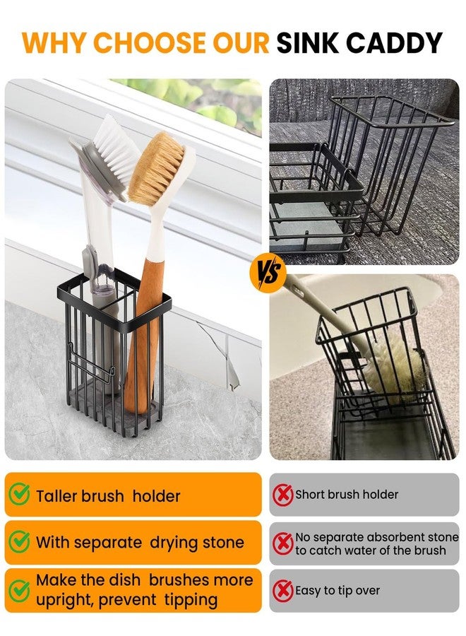 ARTLEO Kitchen Sink Caddy with Water Absorbent Diatomite Stone Sink Tray, Fast Drying Sink Organizer with High Dish Brush Holder Sponge Holder for Kitchen Sink, Stainless Steel - Image 5