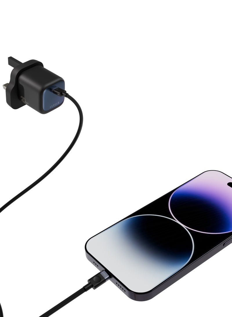 LEVELO Vero GaN Single Port Adapter PD 20W With Type-C to Lightning Cable / GaN Wall Charger / Fast Charging / Cable Included / Type-C Port - Black/Blue - Image 4