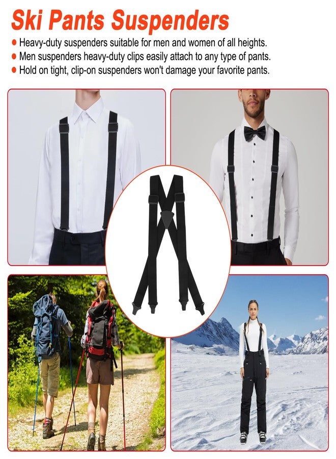 Vilapow Ski Pant Suspenders For Men & Women 1.5-Inch Wide Ski Suspenders Men Black Elastic Adjustable Mens Suspender Heavy Duty Clips Men's Classic X-Back Suspender - Image 2